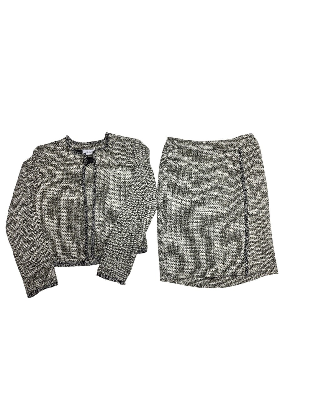 Calvin Klein Tweed Suit Set Crop Jacket & Skirt Women Size 4